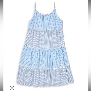 Polo Ralph Lauren Girl’s Light Blue Striped Cotton Midi Dress Big Kid Sz M 8-10